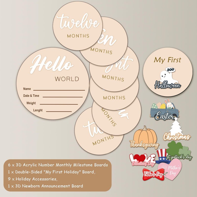 cephira Monthly Baby Milestone Maker Discs, Baby Milestone Signs for Newborn Baby, Hello World Newborn Sign for Baby Girl & Boy, Baby Announcement Sign for 1-12 Month, Milestone Wooden Circles (White) - Image 5